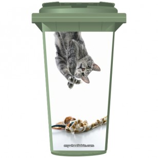 Upside Down Tabby Grey Cat Wheelie Bin Sticker Panel